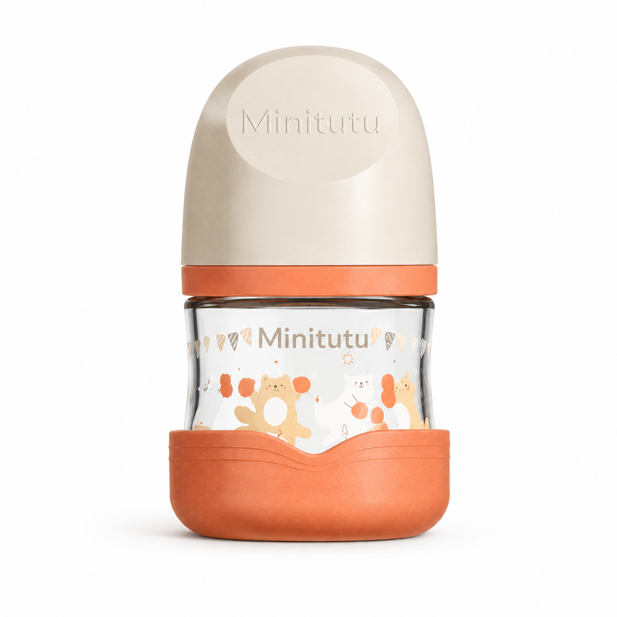Minitutu Borosilicate Glass Baby Feeding Bottle | Anti-Break Glass Milk Bottle | Food Grade Silicone Nipple | 0+ Months